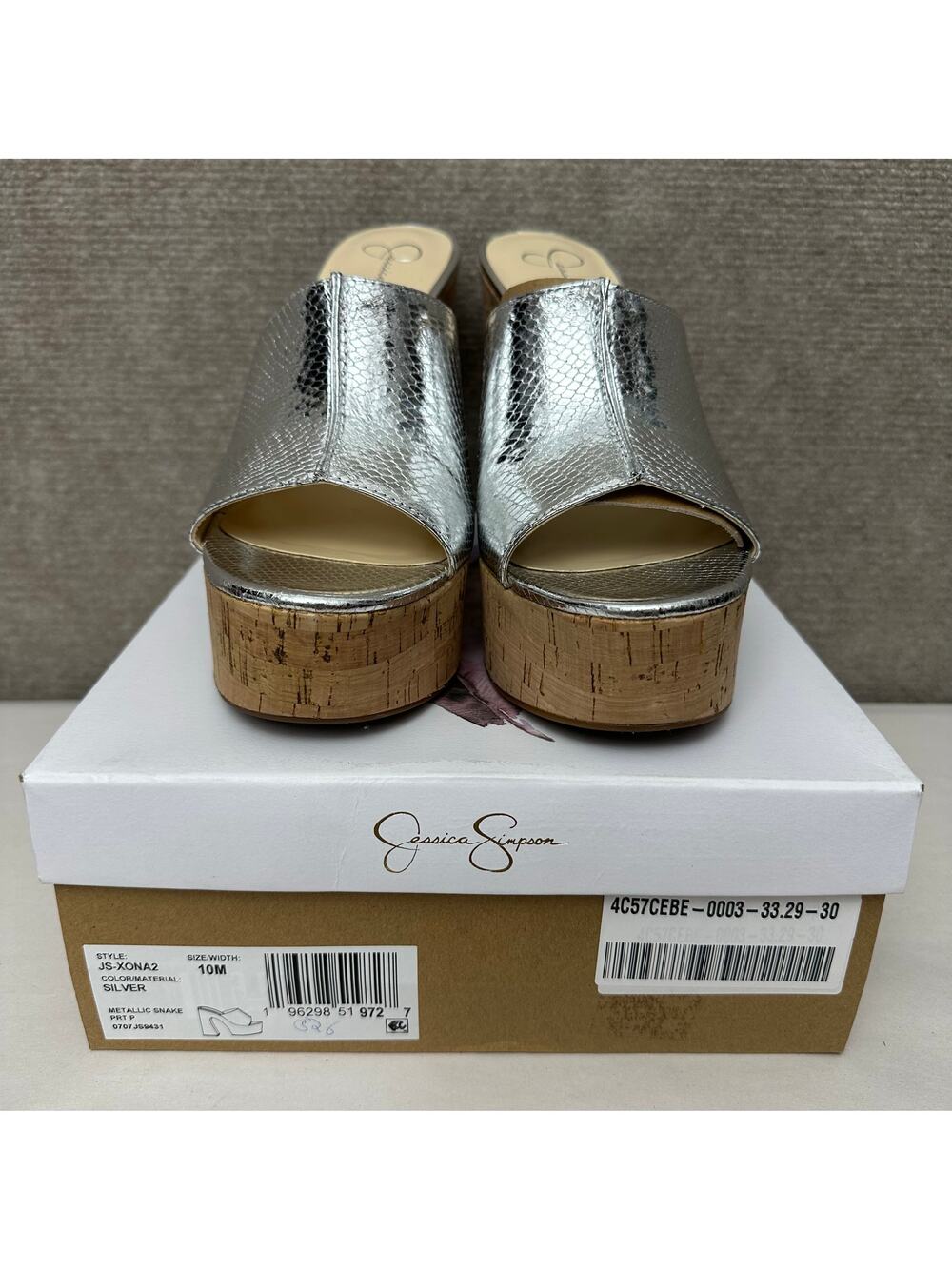Jessica Simpson Xona Silver Metallic Snake Print Platform Mule Heels 10M 41.5